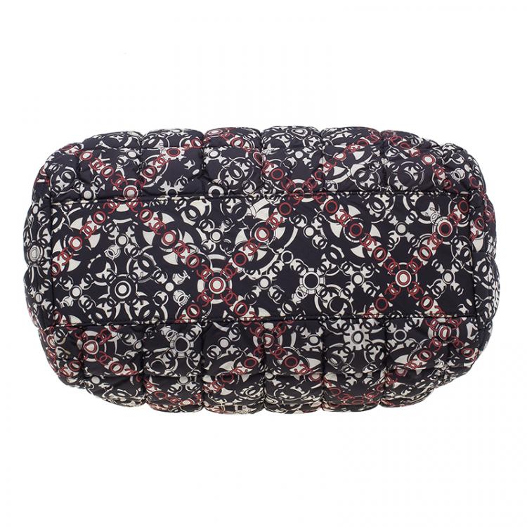 Pre Owned Chanel Black Nylon Printed CC Bubble Cruise Collection Boston Bag