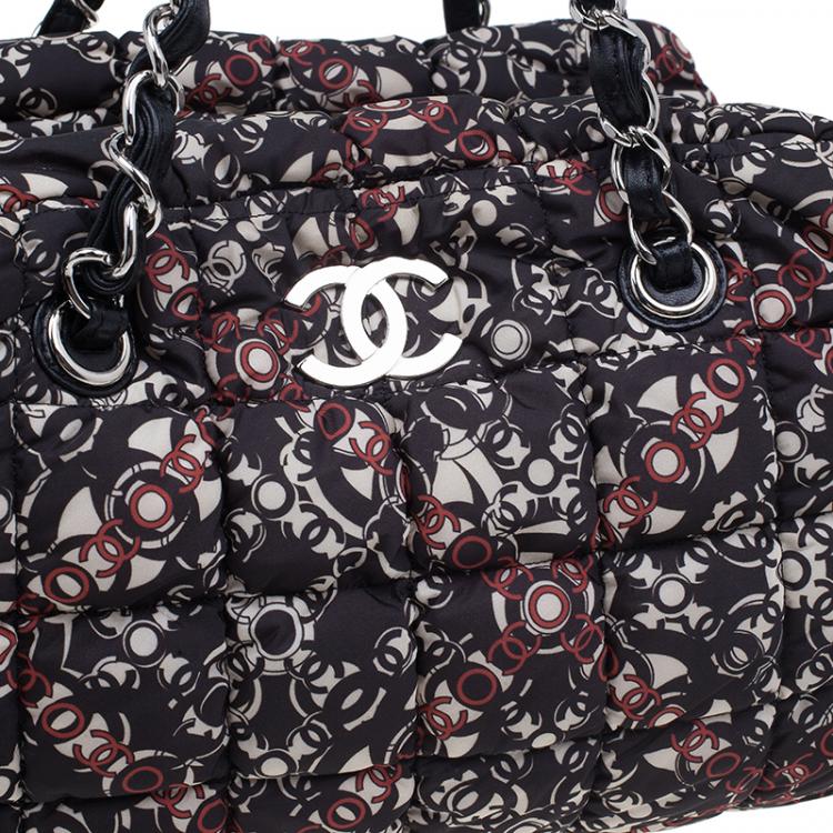 Pre Owned Chanel Black Nylon Printed CC Bubble Cruise Collection Boston Bag