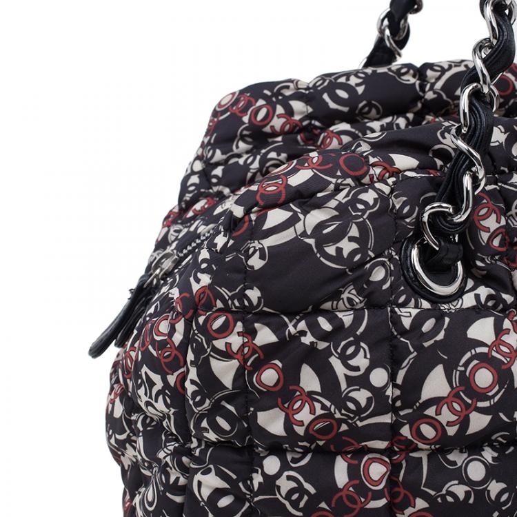 Pre Owned Chanel Black Nylon Printed CC Bubble Cruise Collection Boston Bag