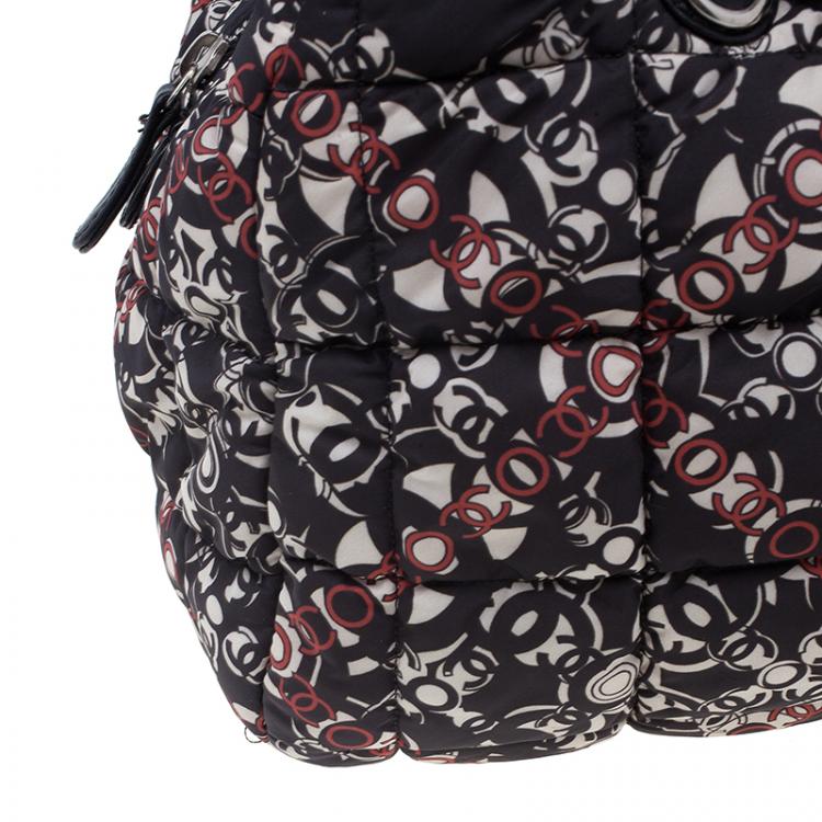 Pre Owned Chanel Black Nylon Printed CC Bubble Cruise Collection Boston Bag