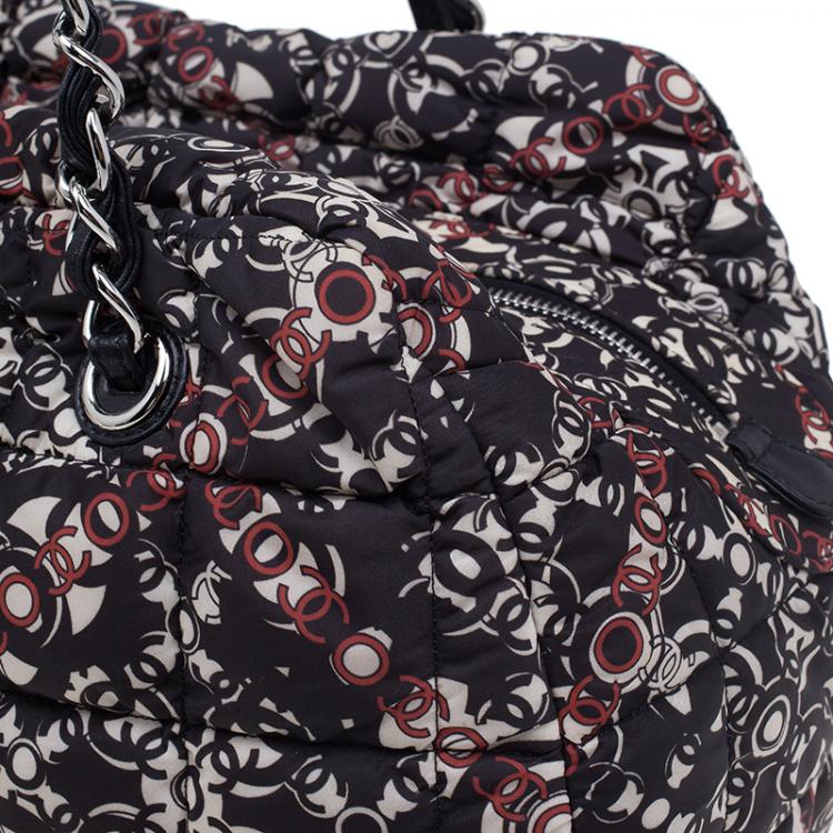 Pre Owned Chanel Black Nylon Printed CC Bubble Cruise Collection Boston Bag