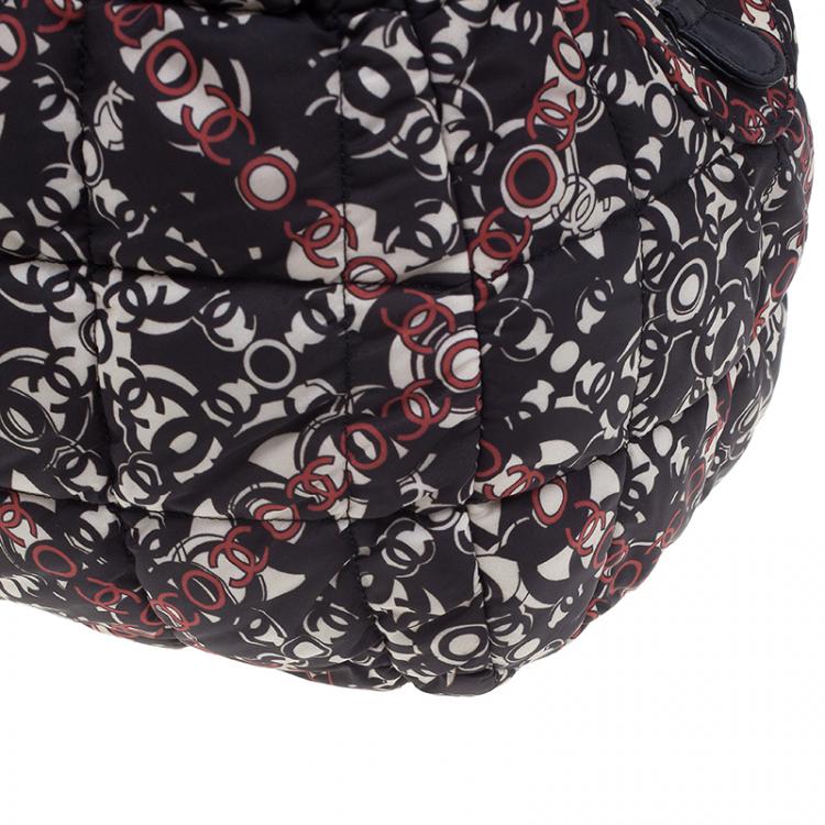 Pre Owned Chanel Black Nylon Printed CC Bubble Cruise Collection Boston Bag