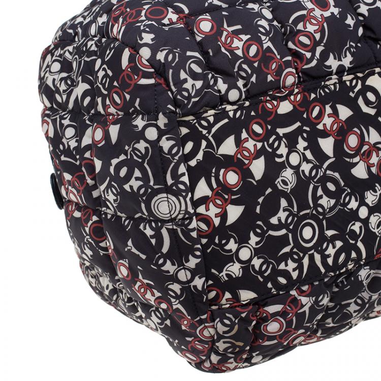 Pre Owned Chanel Black Nylon Printed CC Bubble Cruise Collection Boston Bag