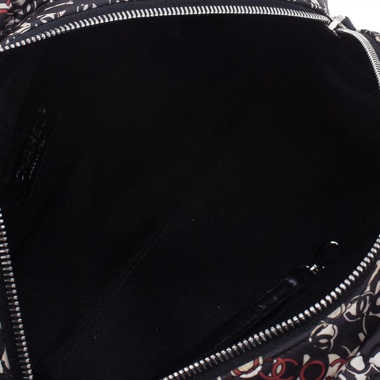 Pre Owned Chanel Black Nylon Printed CC Bubble Cruise Collection Boston Bag