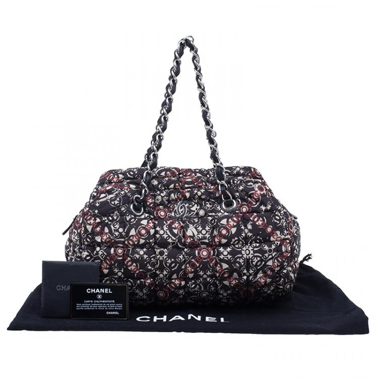 Pre Owned Chanel Black Nylon Printed CC Bubble Cruise Collection Boston Bag