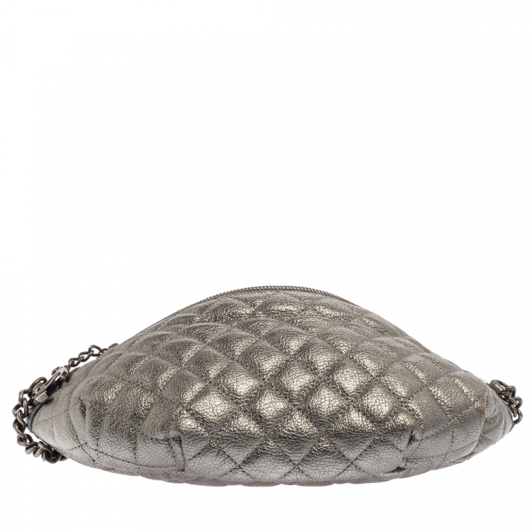 Pre Owned Chanel Metallic Grey Quilted Leather Banane Waist Bag