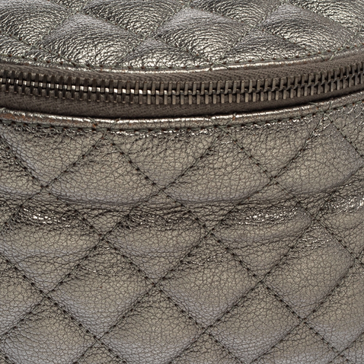 Pre Owned Chanel Metallic Grey Quilted Leather Banane Waist Bag