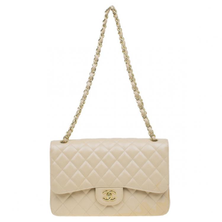 CHANEL Timeless Classic Jumbo Double Flap Caviar Leather Shoulder Bag-US