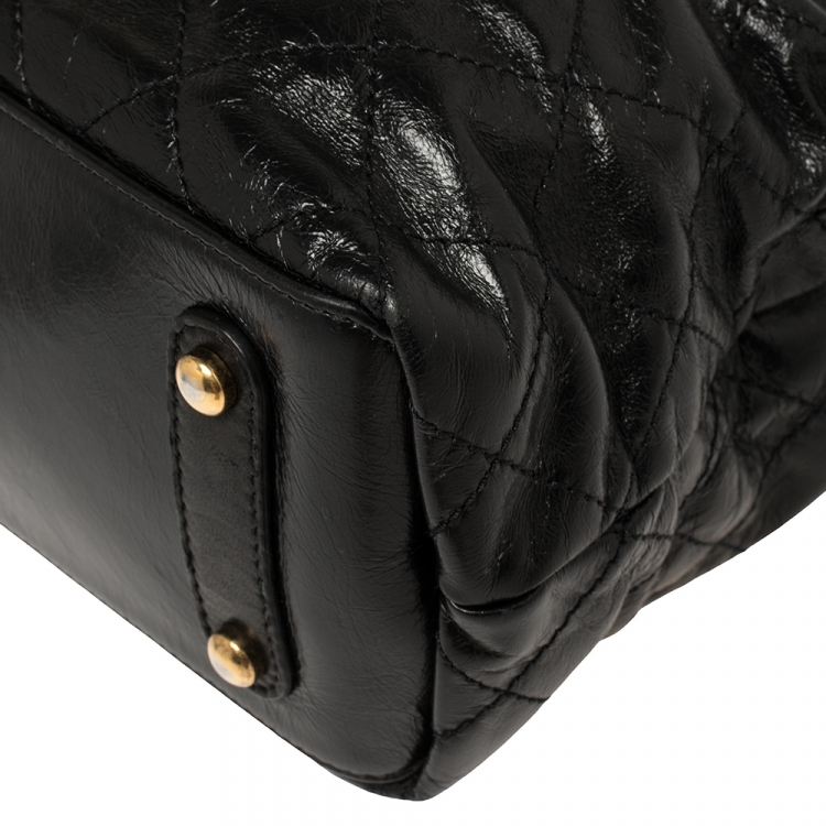 Pre Owned Chanel Black Quilted Glazed Leather and Stingray CC Bindi Tote