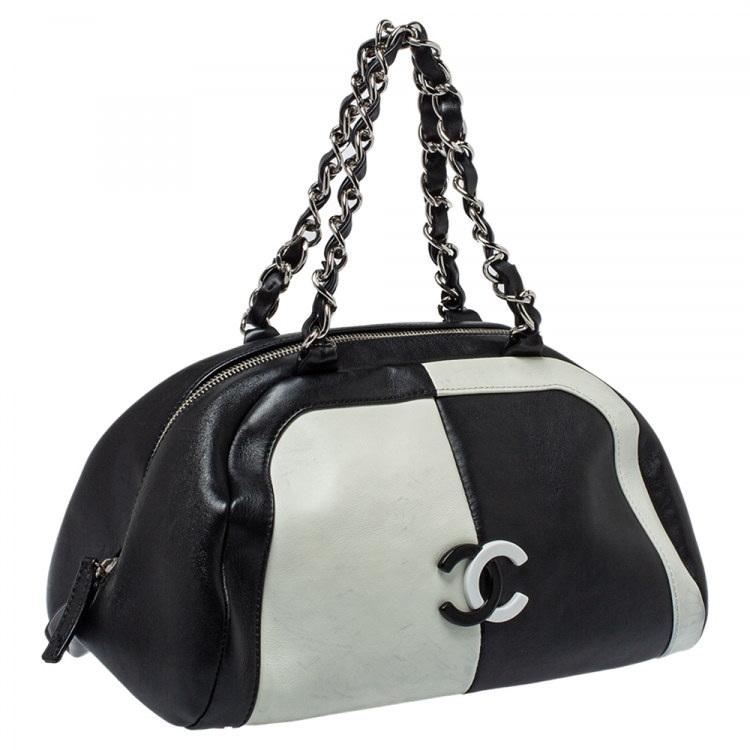 Pre Owned Chanel Bicolor Leather CC Bowling Bag