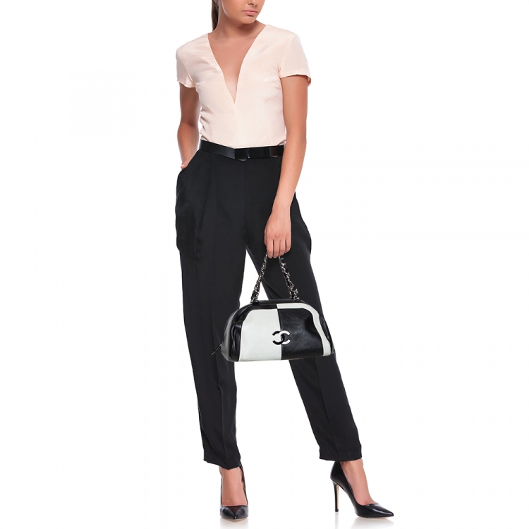 Pre Owned Chanel Bicolor Leather CC Bowling Bag