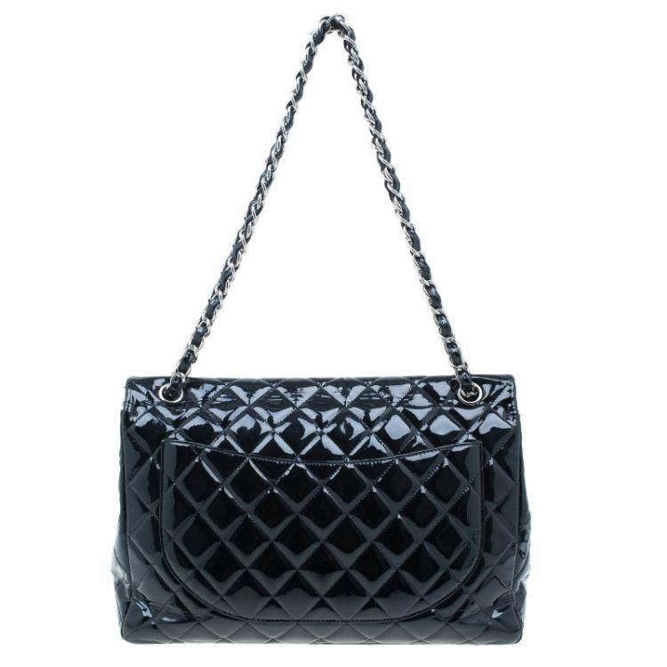 Pre Owned Chanel Black Quilted Patent Leather Maxi Classic Single Flap Bag