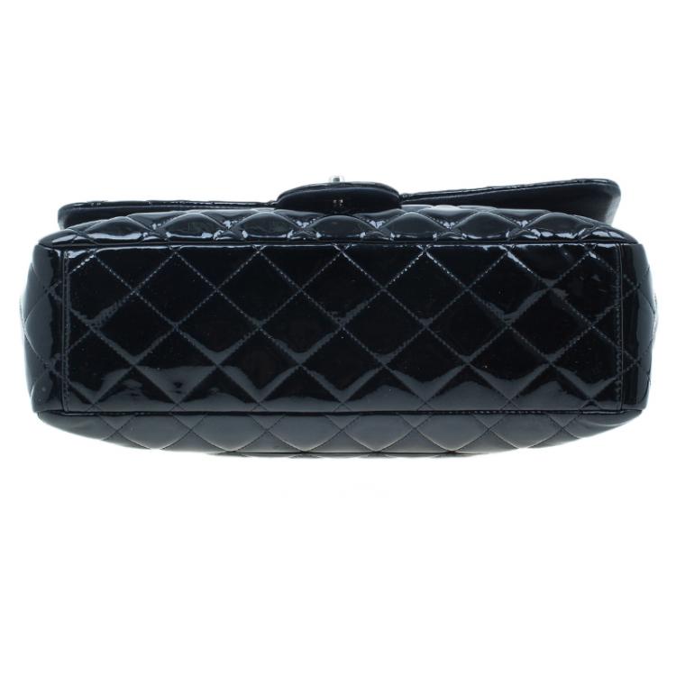 Pre Owned Chanel Black Quilted Patent Leather Maxi Classic Single Flap Bag