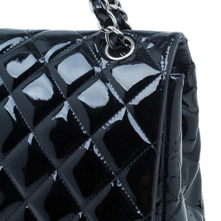 Pre Owned Chanel Black Quilted Patent Leather Maxi Classic Single Flap Bag