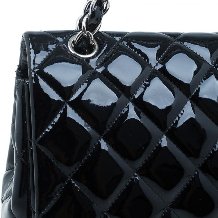 Pre Owned Chanel Black Quilted Patent Leather Maxi Classic Single Flap Bag