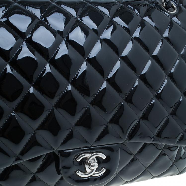 Pre Owned Chanel Black Quilted Patent Leather Maxi Classic Single Flap Bag