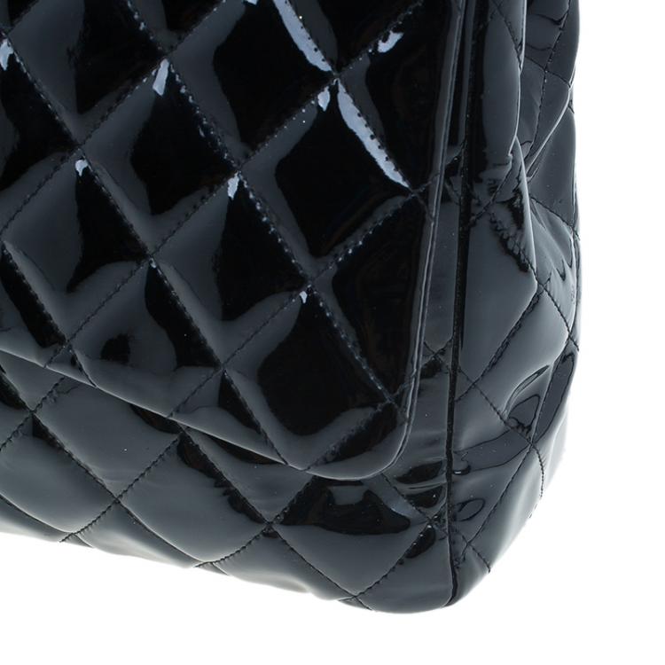 Pre Owned Chanel Black Quilted Patent Leather Maxi Classic Single Flap Bag