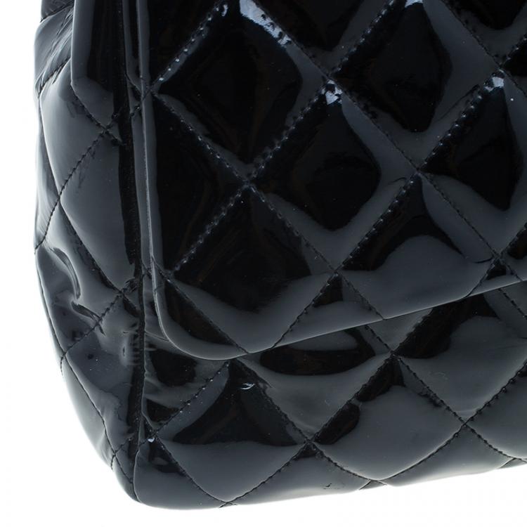 Pre Owned Chanel Black Quilted Patent Leather Maxi Classic Single Flap Bag