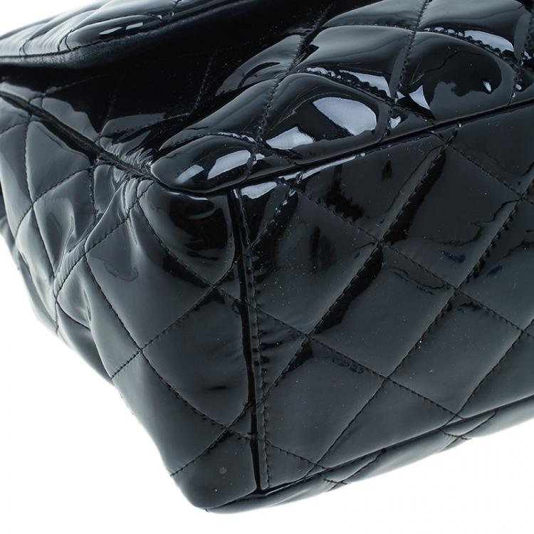 Pre Owned Chanel Black Quilted Patent Leather Maxi Classic Single Flap Bag