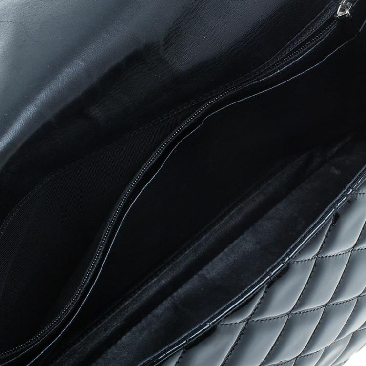 Pre Owned Chanel Black Quilted Patent Leather Maxi Classic Single Flap Bag
