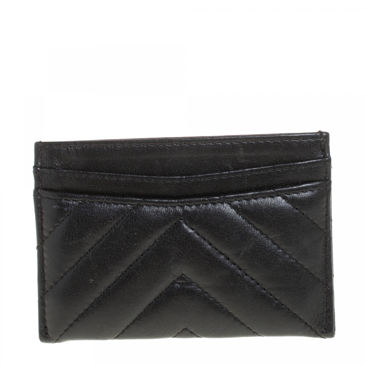 Pre Owned Chanel Black Chevron Leather CC Classic Card Holder