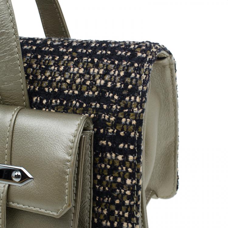 Pre Owned Chanel Gold Tweed Double Pocket Satchel Bag