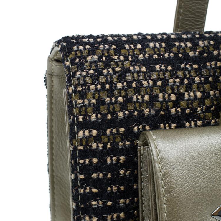 Pre Owned Chanel Gold Tweed Double Pocket Satchel Bag