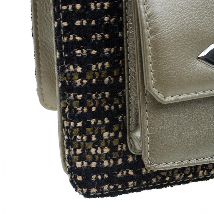 Pre Owned Chanel Gold Tweed Double Pocket Satchel Bag
