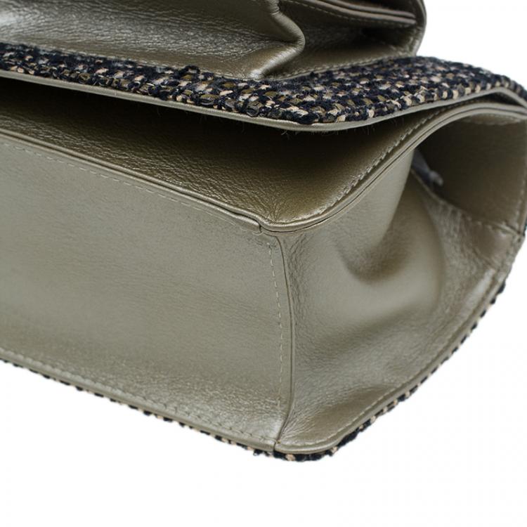 Pre Owned Chanel Gold Tweed Double Pocket Satchel Bag