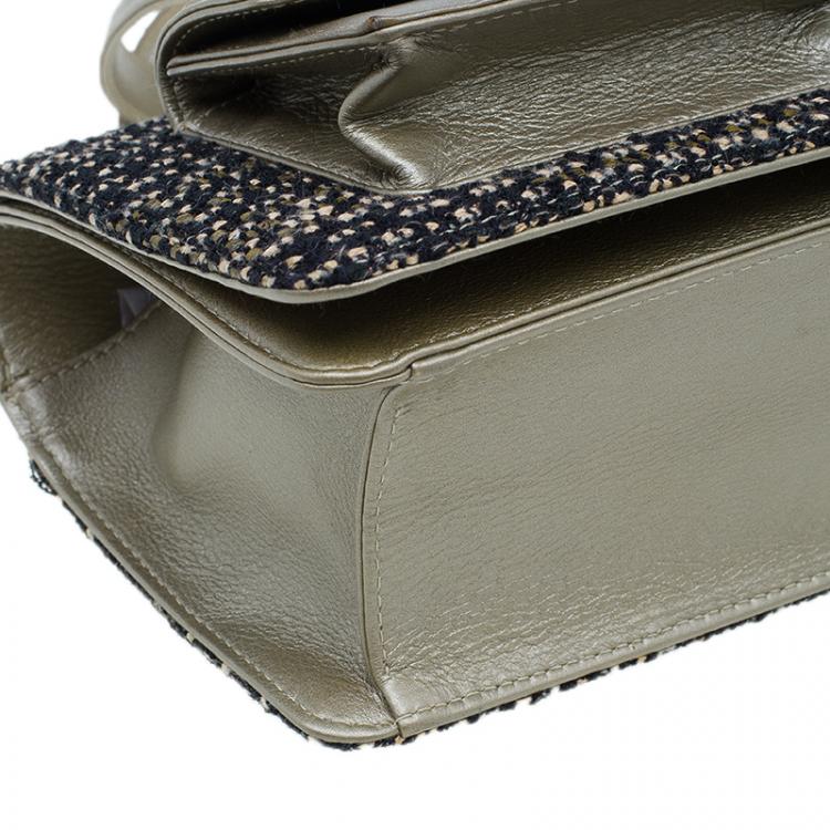 Pre Owned Chanel Gold Tweed Double Pocket Satchel Bag