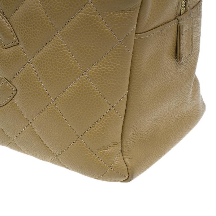 Pre Owned Chanel Beige Quilted Caviar Leather Petite Timeless Shopper Tote