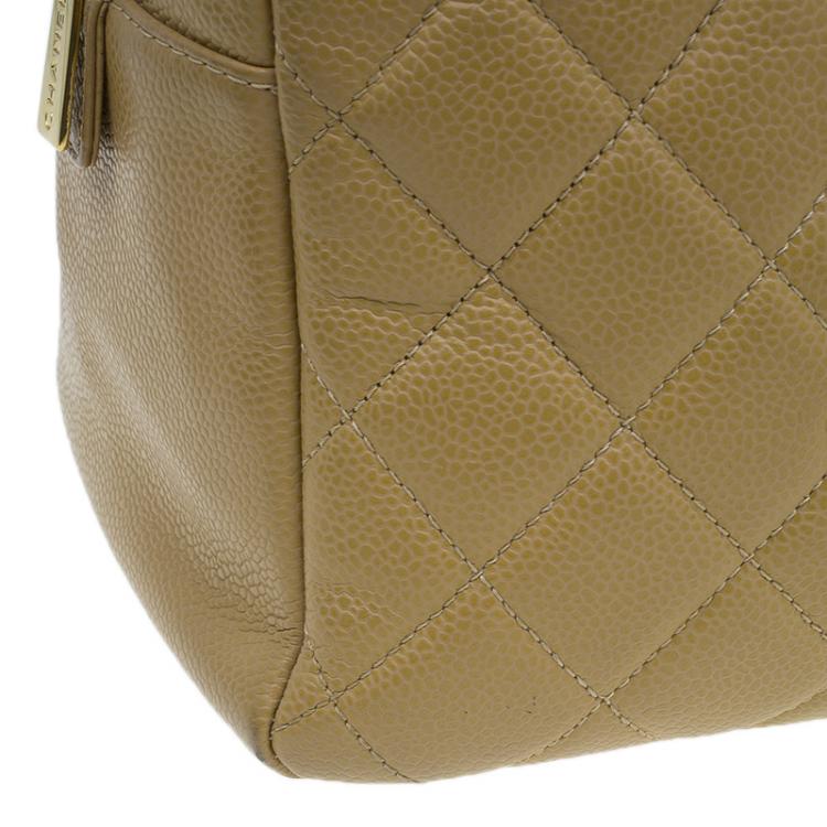 Pre Owned Chanel Beige Quilted Caviar Leather Petite Timeless Shopper Tote