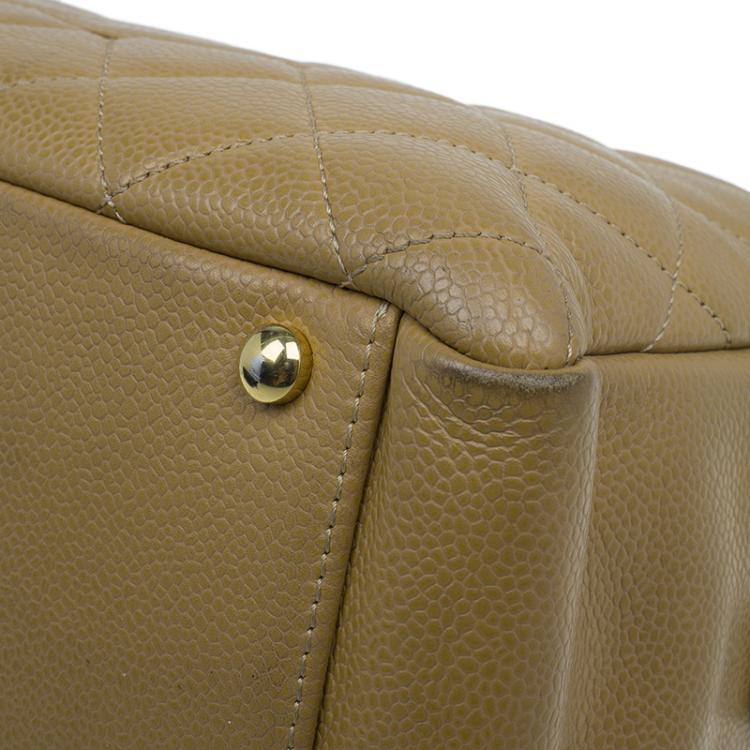 Pre Owned Chanel Beige Quilted Caviar Leather Petite Timeless Shopper Tote