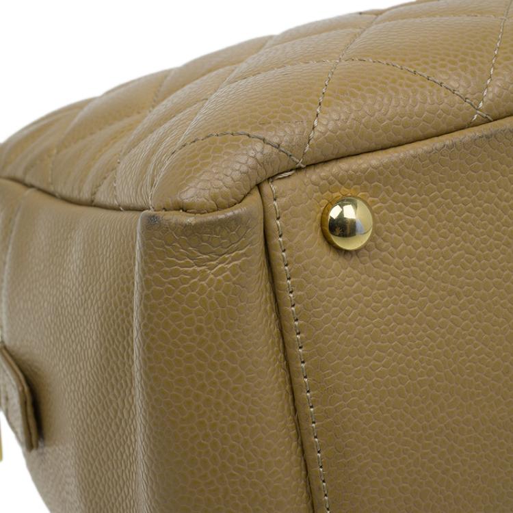 Pre Owned Chanel Beige Quilted Caviar Leather Petite Timeless Shopper Tote