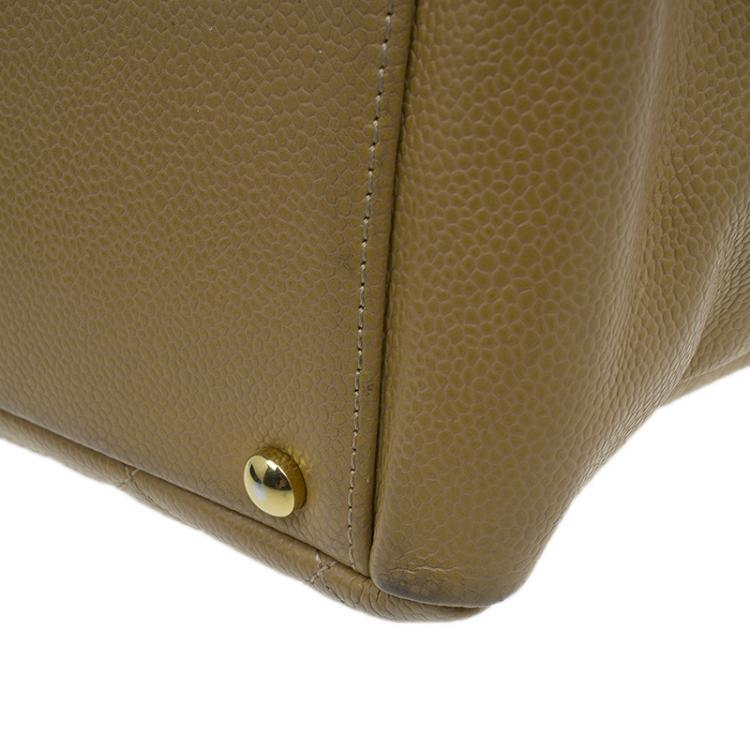 Pre Owned Chanel Beige Quilted Caviar Leather Petite Timeless Shopper Tote