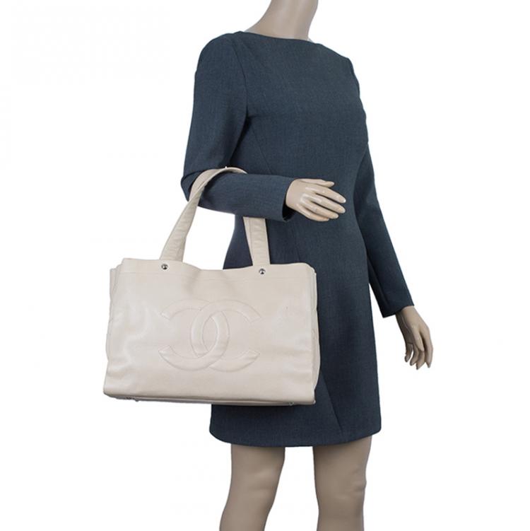 Pre Owned Chanel Beige Caviar Leather CC Shopper Tote 