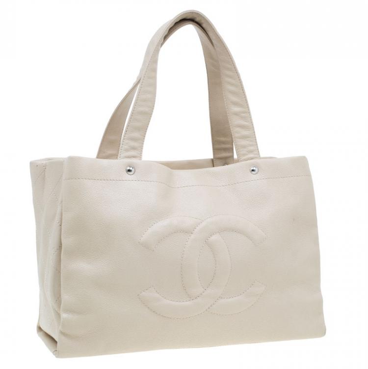 Pre Owned Chanel Beige Caviar Leather CC Shopper Tote 