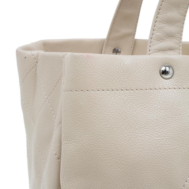 Pre Owned Chanel Beige Caviar Leather CC Shopper Tote 