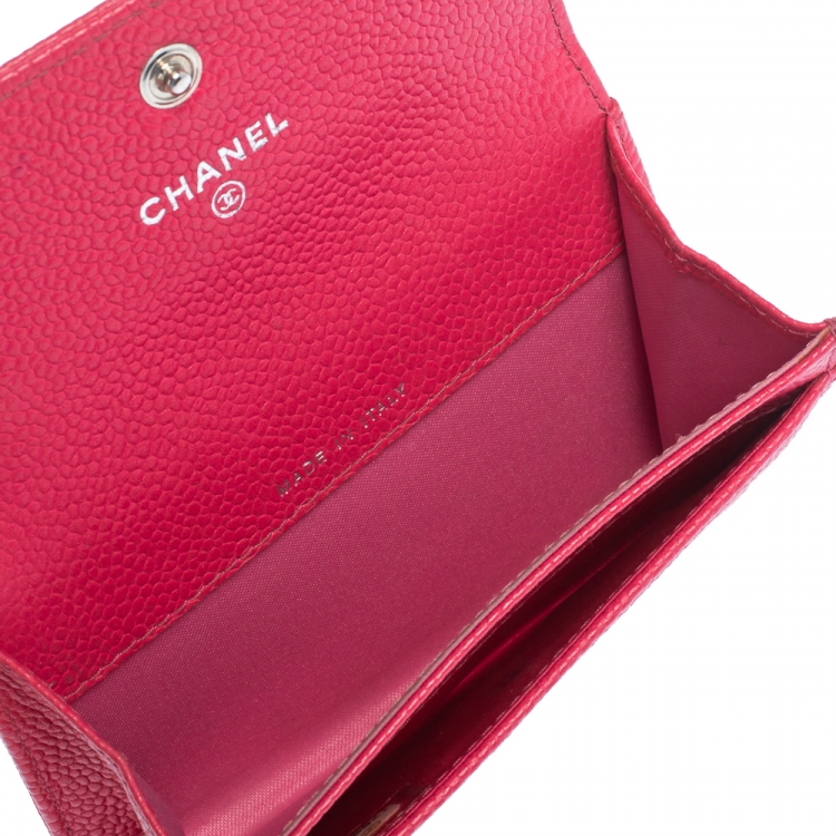 Pre Owned Chanel Pink Caviar Leather CC Flap Card Holder