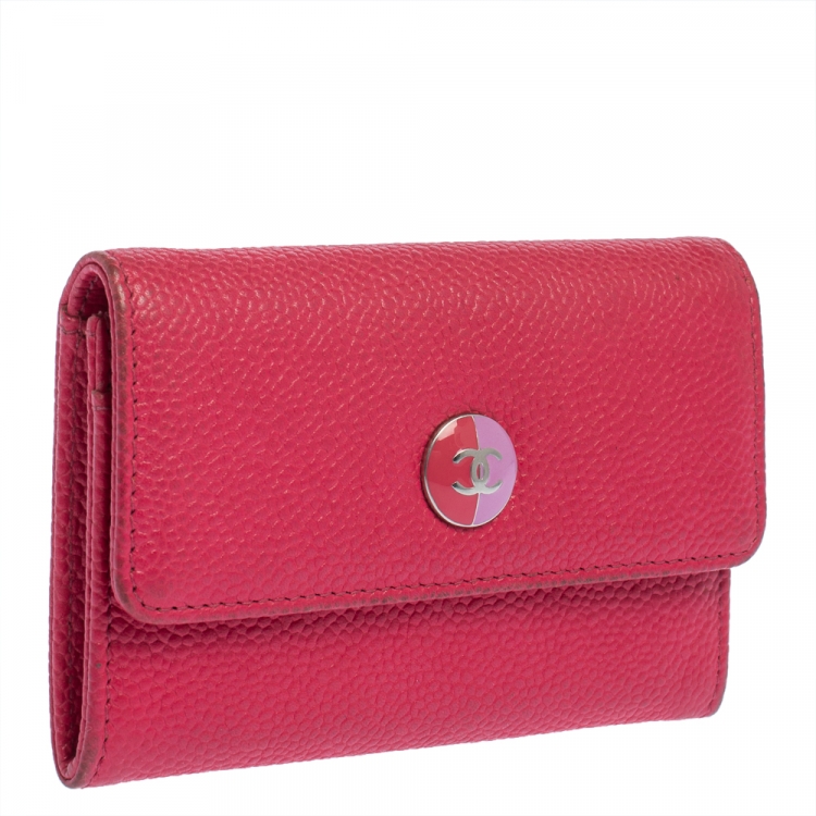 Pre Owned Chanel Pink Caviar Leather CC Flap Card Holder