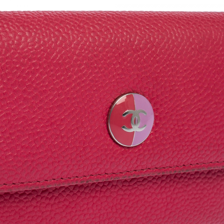 Pre Owned Chanel Pink Caviar Leather CC Flap Card Holder