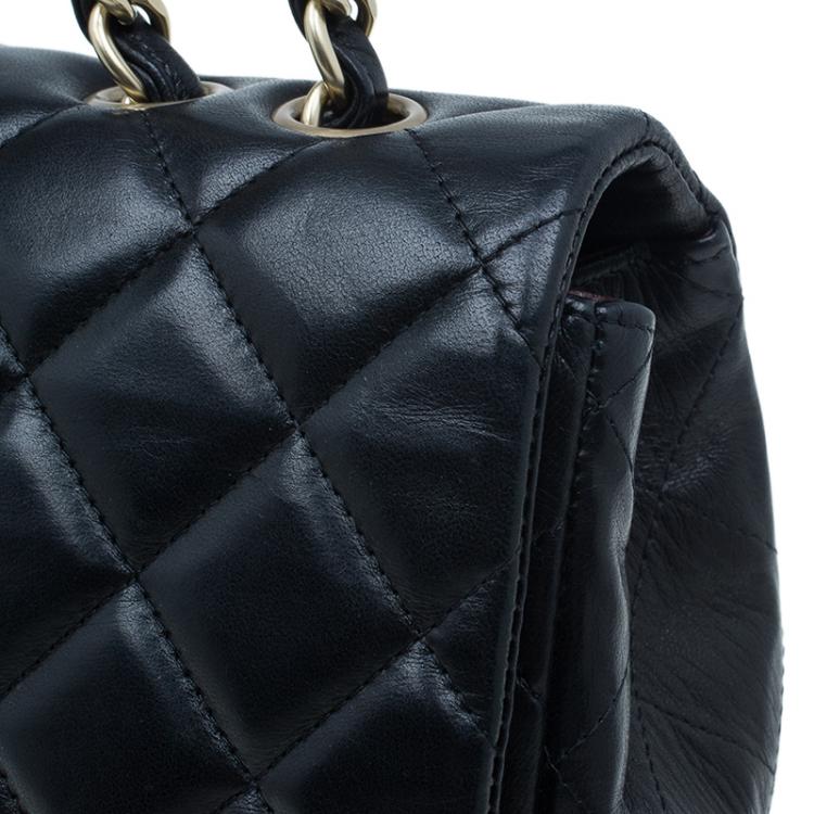 Pre Owned Chanel Black Quilted Lambskin Leather Jumbo Single Flap Bag