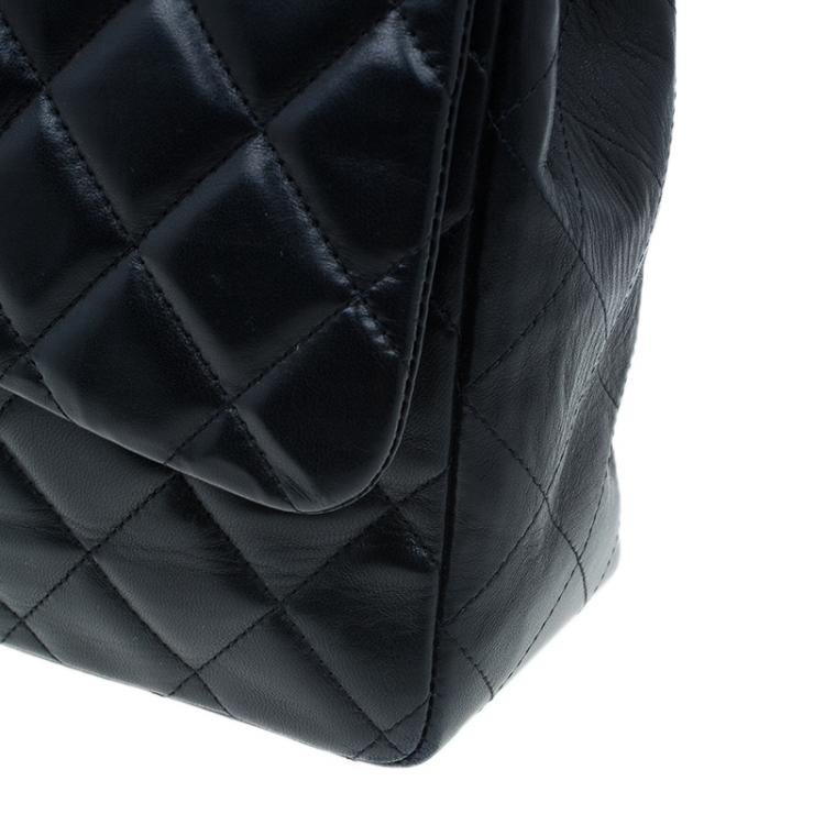 Pre Owned Chanel Black Quilted Lambskin Leather Jumbo Single Flap Bag