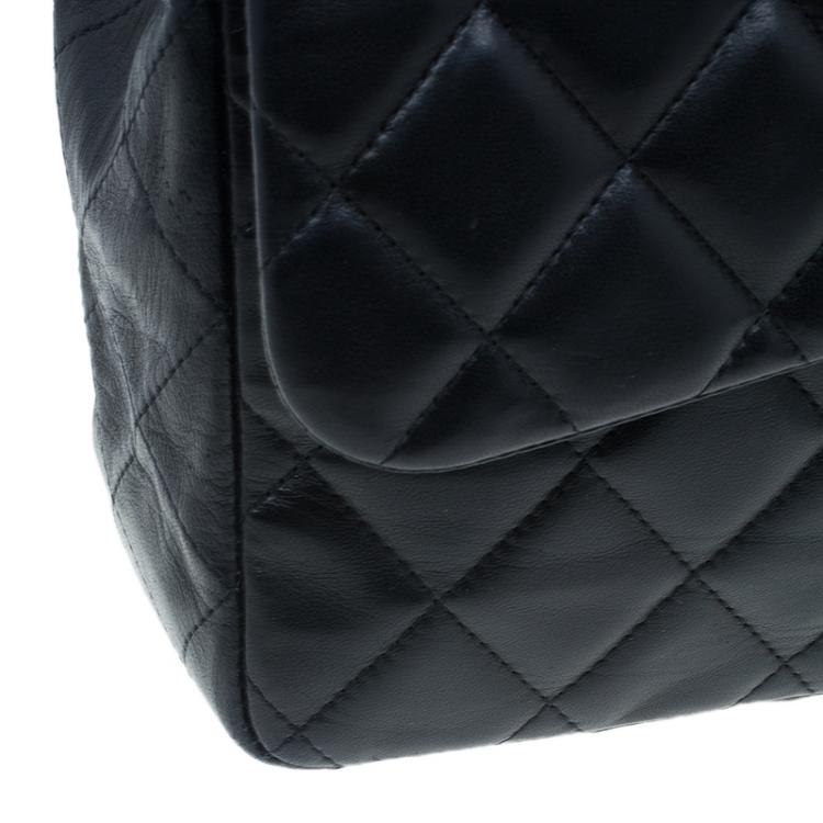 Pre Owned Chanel Black Quilted Lambskin Leather Jumbo Single Flap Bag