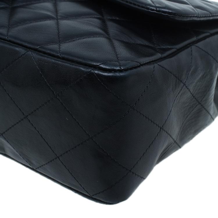 Pre Owned Chanel Black Quilted Lambskin Leather Jumbo Single Flap Bag