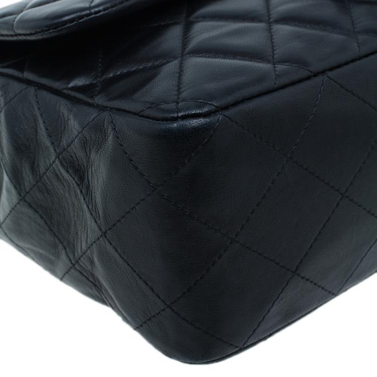 Pre Owned Chanel Black Quilted Lambskin Leather Jumbo Single Flap Bag