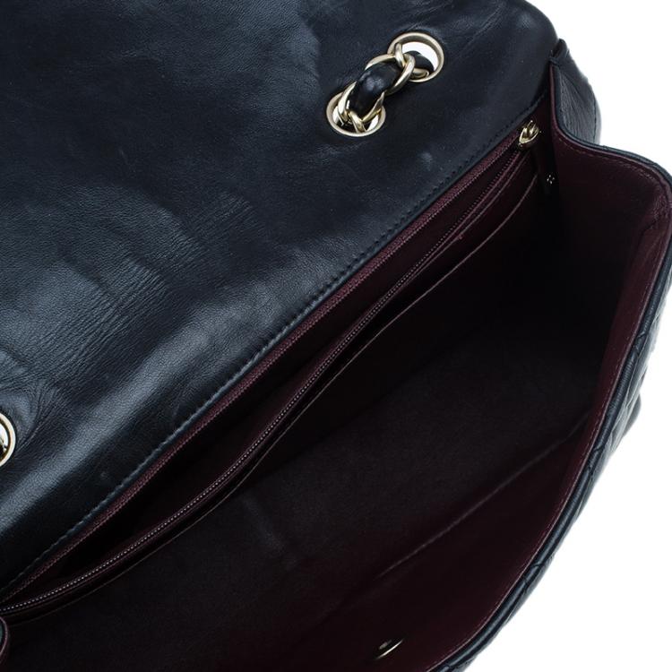 Pre Owned Chanel Black Quilted Lambskin Leather Jumbo Single Flap Bag