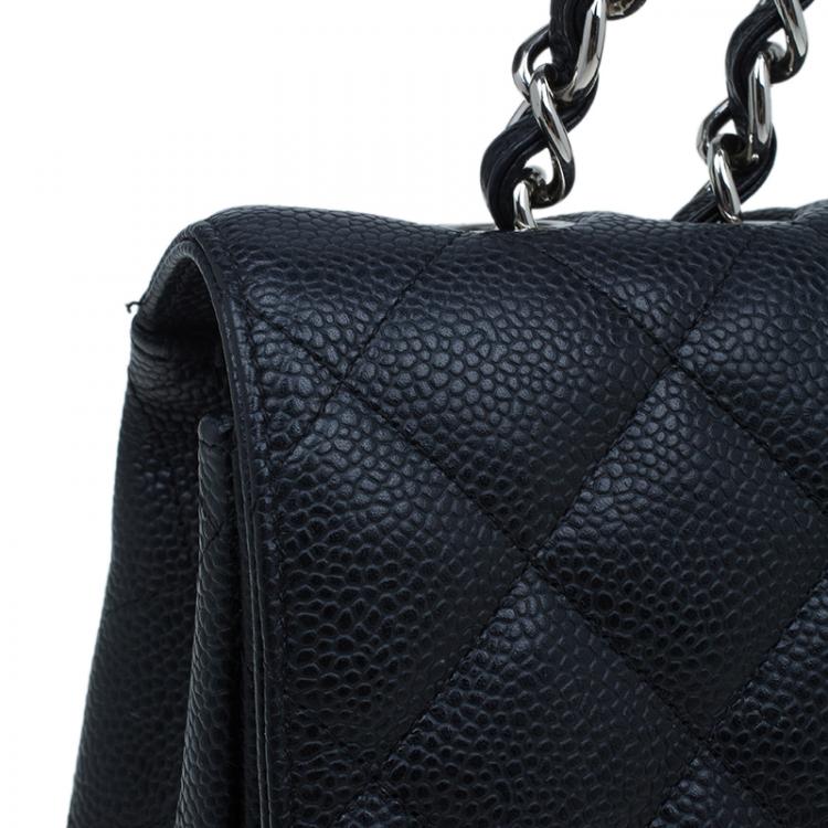Pre Owned Chanel Black Quilted Caviar Leather Jumbo Classic Single Flap Bag