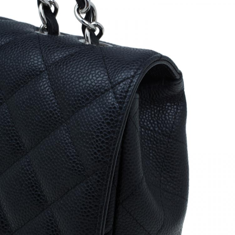 Pre Owned Chanel Black Quilted Caviar Leather Jumbo Classic Single Flap Bag