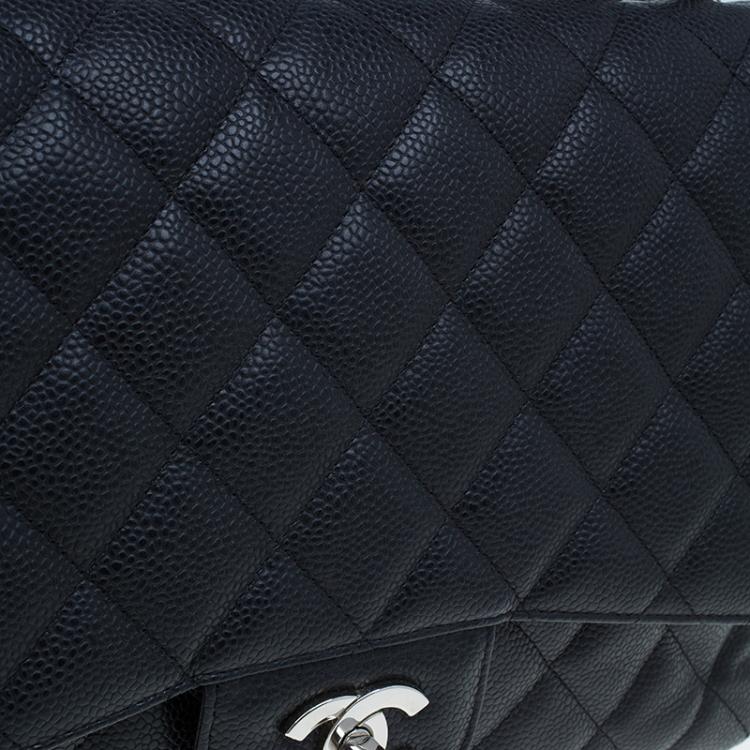 Pre Owned Chanel Black Quilted Caviar Leather Jumbo Classic Single Flap Bag